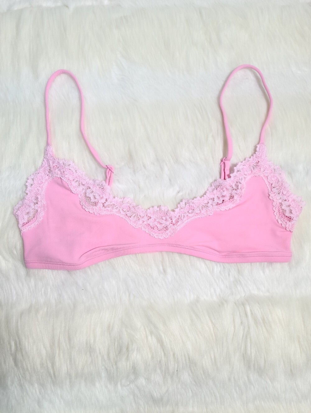 SKIMS Fits Everybody Lace Scoop Bralette Pink Bubblegum Tonal Women Small NEW